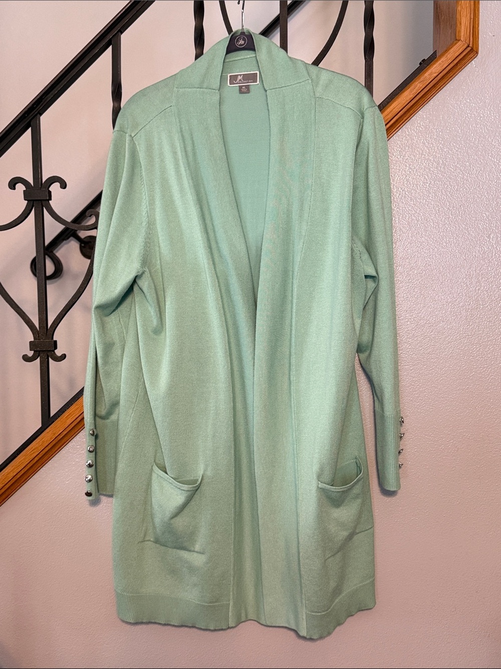 NWOT JM Collection Mint Green Open-Front Cardigan with Pocket Details